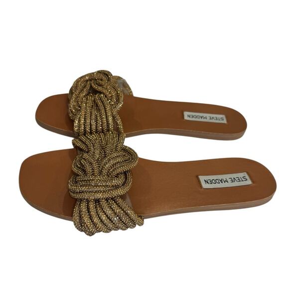 Steve Madden Adore Rhinestone Knot Front Slide Sandal Metallic Braided  Size 8 - Picture 1 of 10